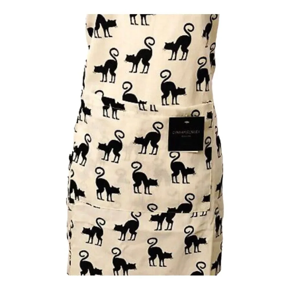 NEW Cynthia Rowley Halloween Scaredy Black Cat Cotton Kitchen Cook Apron